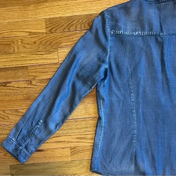 Love Stitch Dark Wash Blue Button Down Long Sleeve Denim Shirt | Size Large - Picture 5 of 12